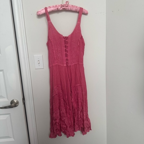 Vintage pink lace up summer sundress coquette Fairycore boho hippie OS - Picture 2 of 7
